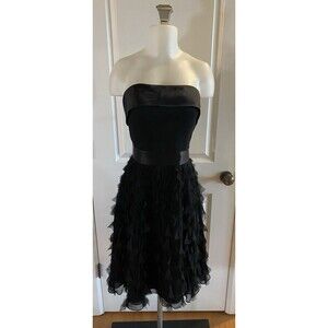 White House Black Market Size 6 Strapless Chiffon Ruffled Bottom‎ Black Dress